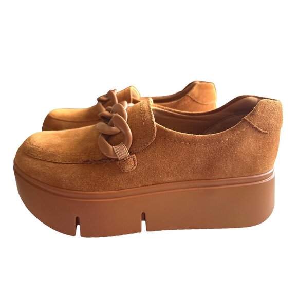 Naked Feet Princeton Platform Sneakers Tan Chain Loafers Suede Slip-On Size 8.5 - Picture 6 of 12